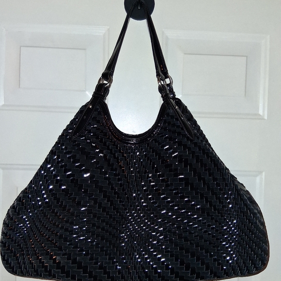 Cole Haan Black Woven Patent Shoulder Tote - Picture 9 of 16